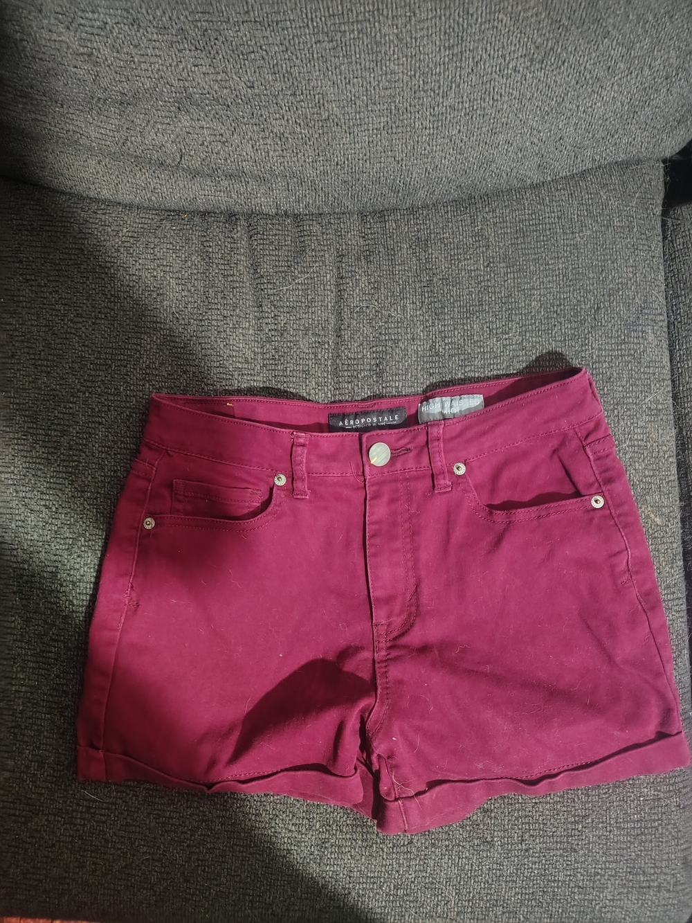 Aeropostale Women's Burgundy High-Waisted Midi Denim-Style Shorts
